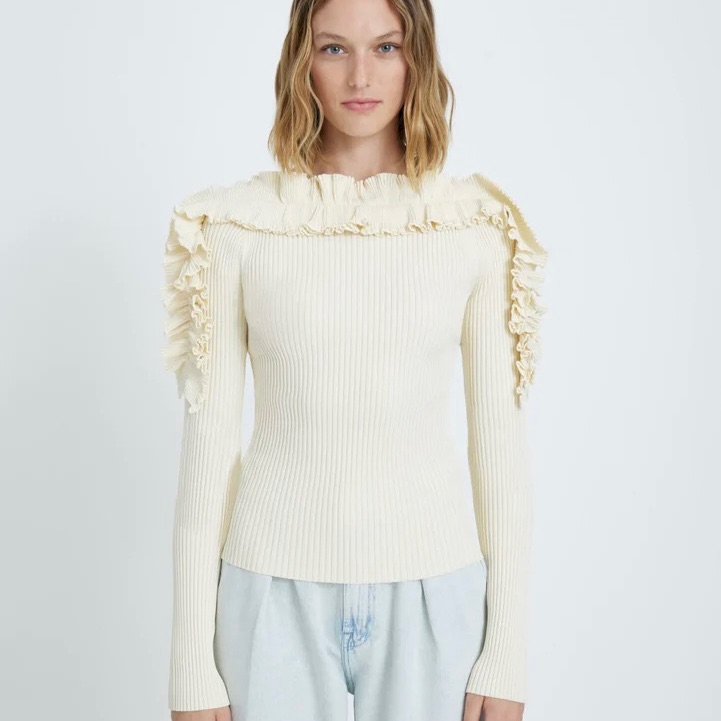 7 For All Mankind Antique Ruffle Long Sleeve Top